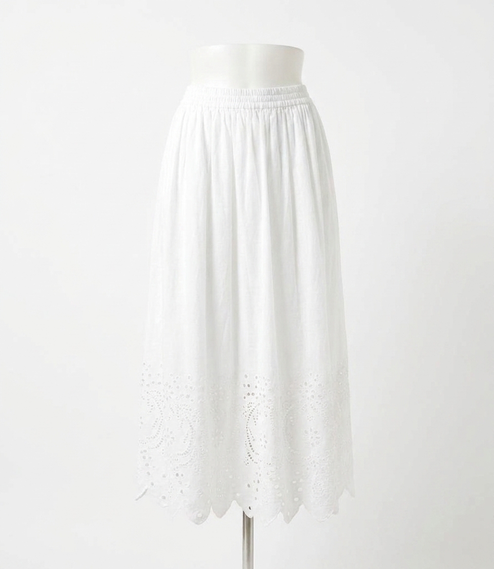 NEW KAREN KANE cut-out embroidery midi skirt - petite in off white